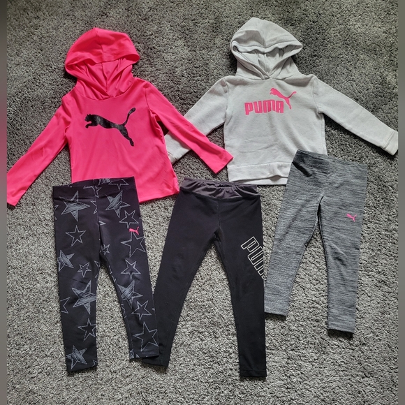 Puma Bundle Hot Pink, Black and Gray Kids Hoodie Leggings Set Size 3/4 - Picture 1 of 12